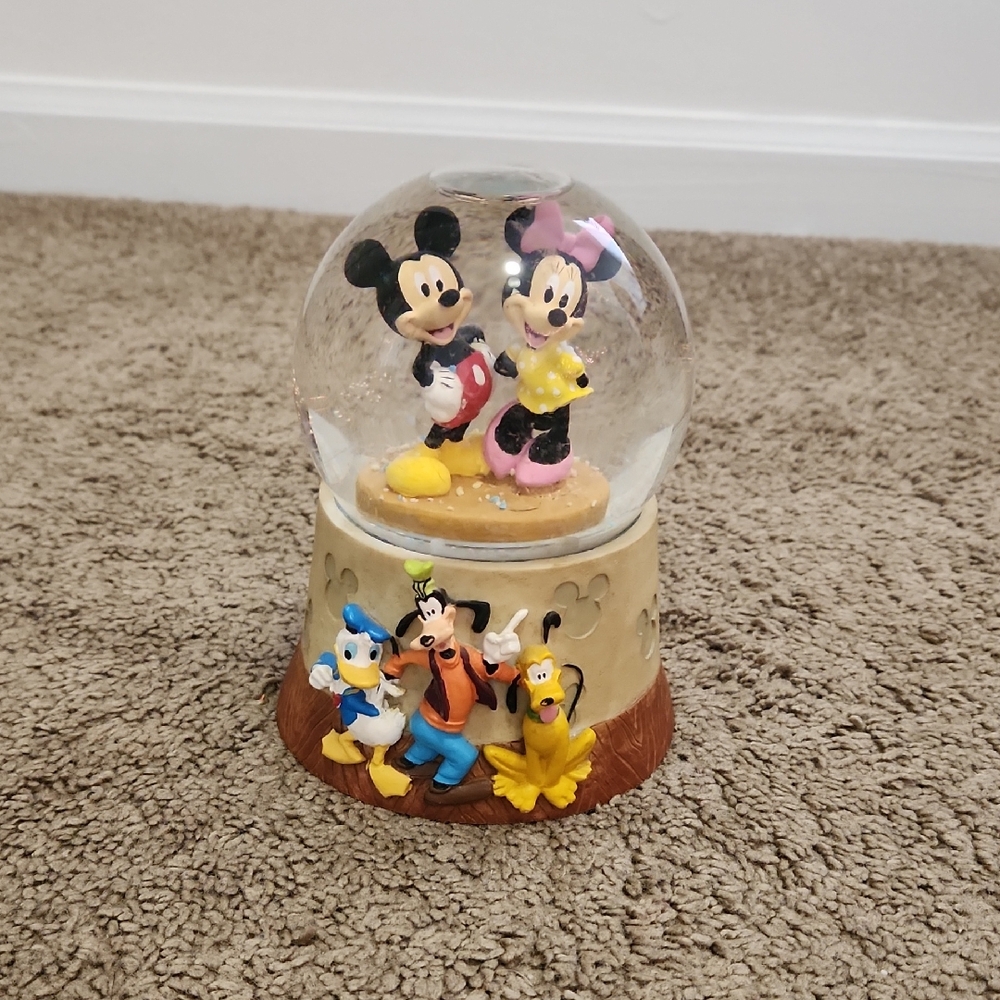 Disney Vintage Mickey and Minnie Snow Globe with Colorful Base